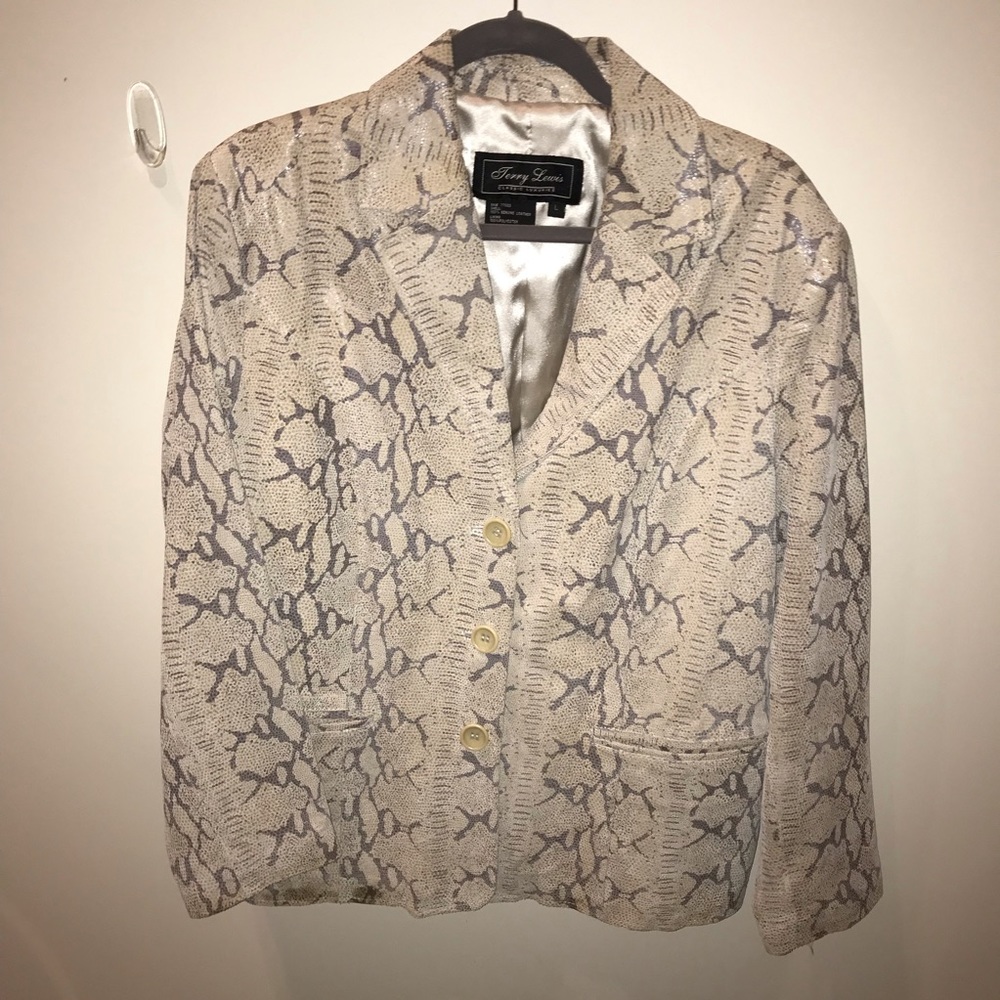 Python taupe and gray leather blazer
